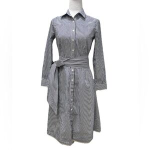 J. Crew Tie-Waist Blue/Red & White Striped Long Sleeved Poplin Shirt Dress 2